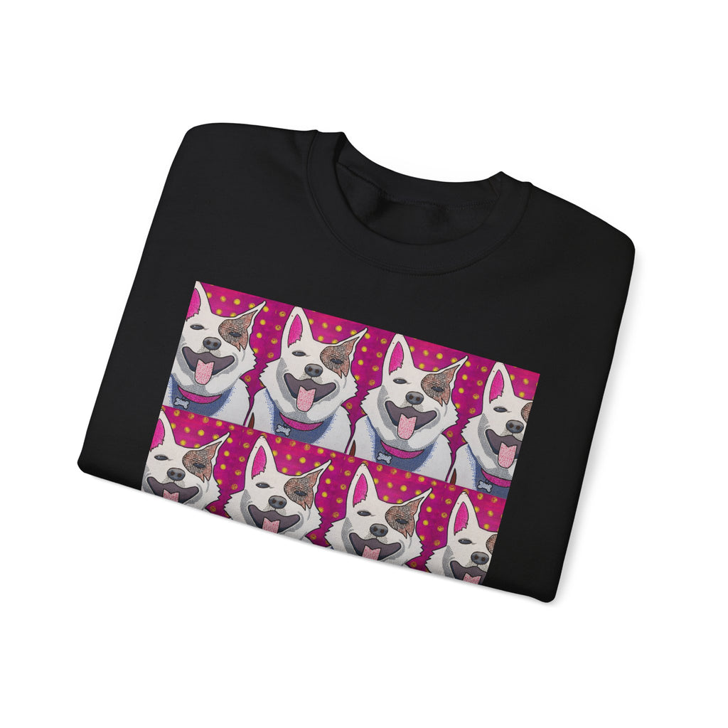 Pop Art Husky Crewneck Sweatshirt — Retro Repeating Dog Portraits