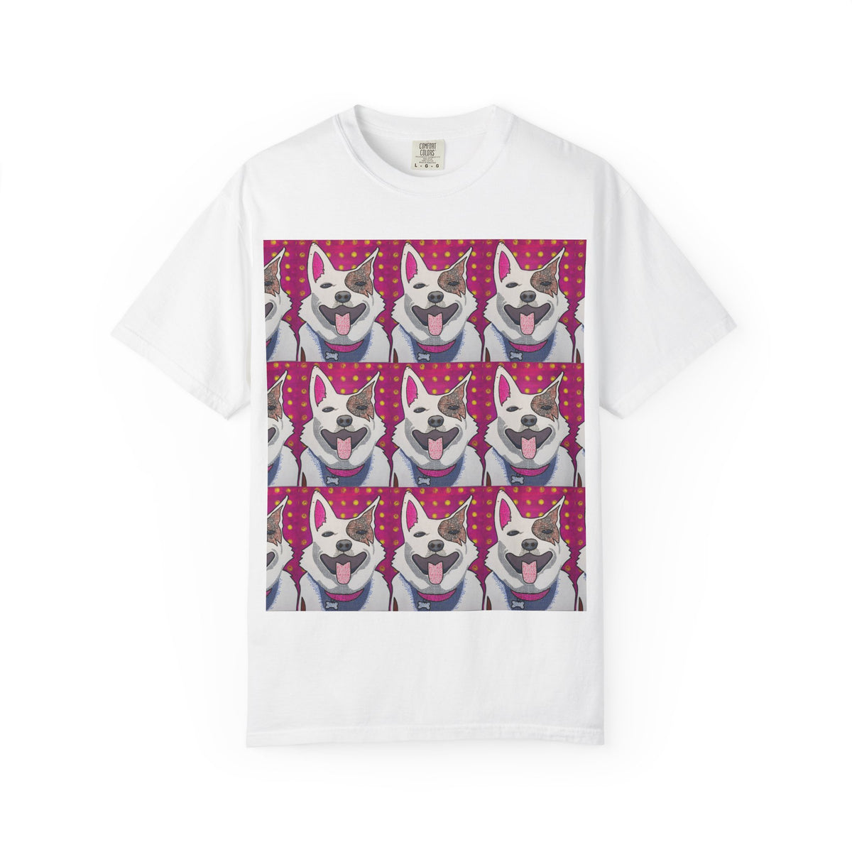 Happy Husky Pop Art T-Shirt — Repeating Cute Dog Portraits