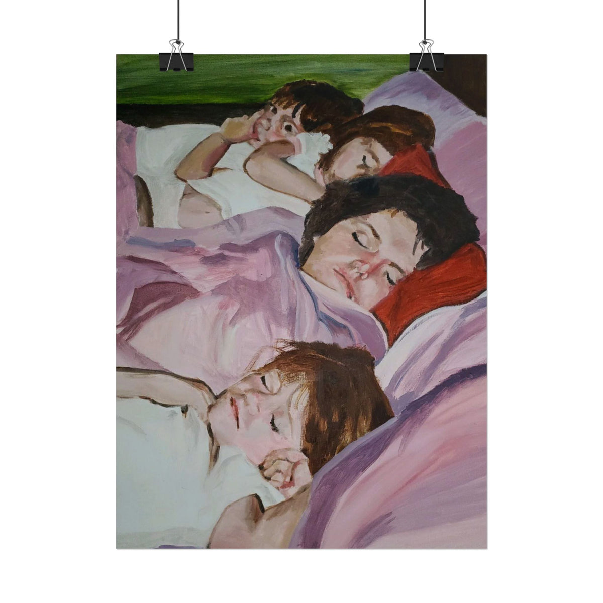 Rolled Poster - Peaceful Family Nap Art Print (Children Sleeping Illustration)