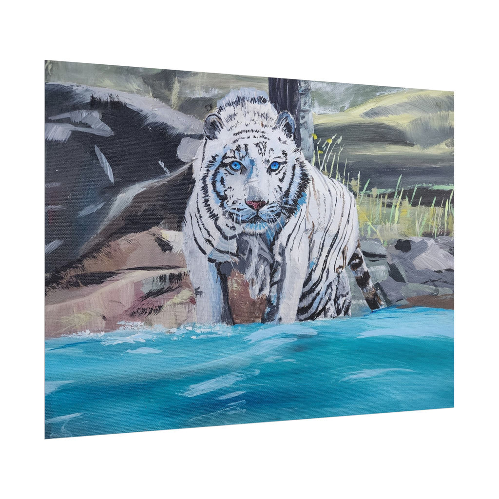White Tiger Watercolor Poster — Rolled Art Print for Wildlife Lovers