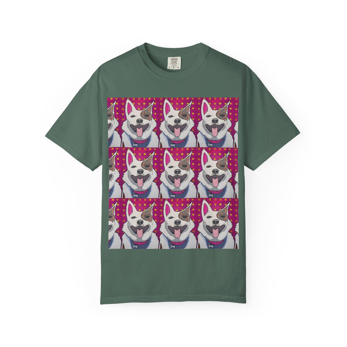 Happy Husky Pop Art T-Shirt — Repeating Cute Dog Portraits