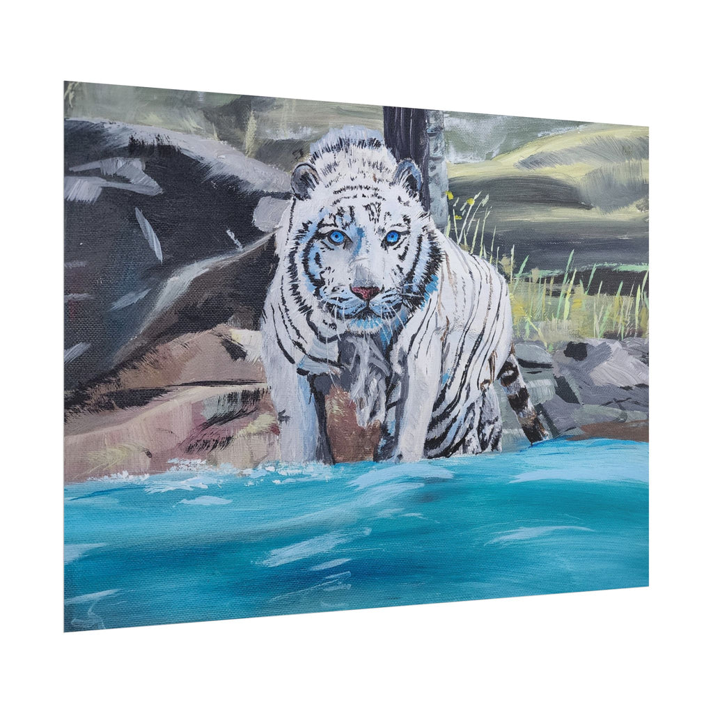 White Tiger Watercolor Poster — Rolled Art Print for Wildlife Lovers