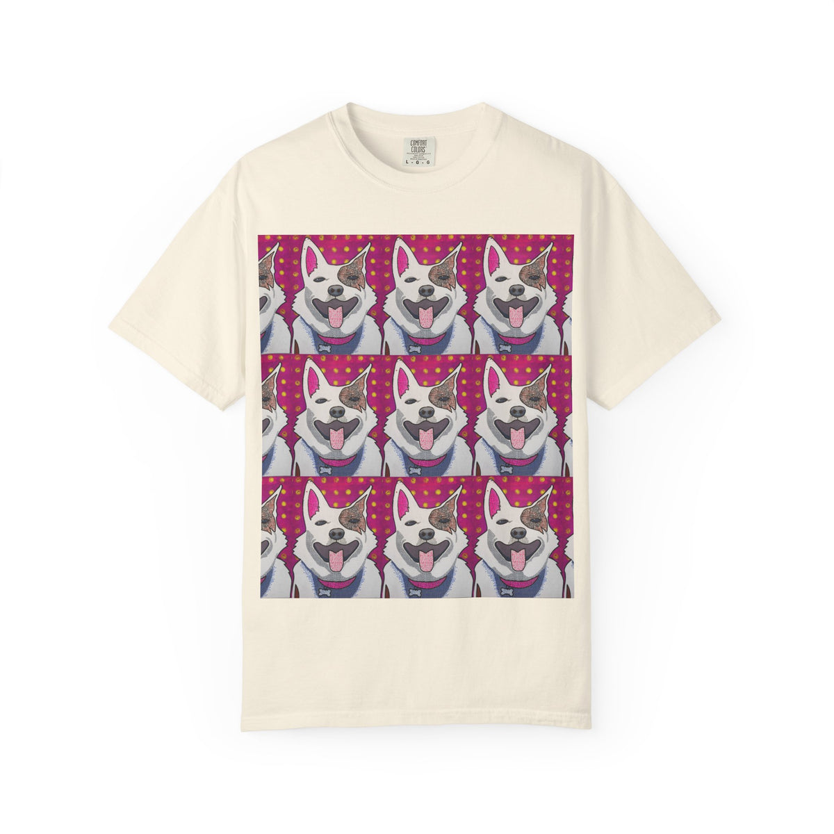 Happy Husky Pop Art T-Shirt — Repeating Cute Dog Portraits