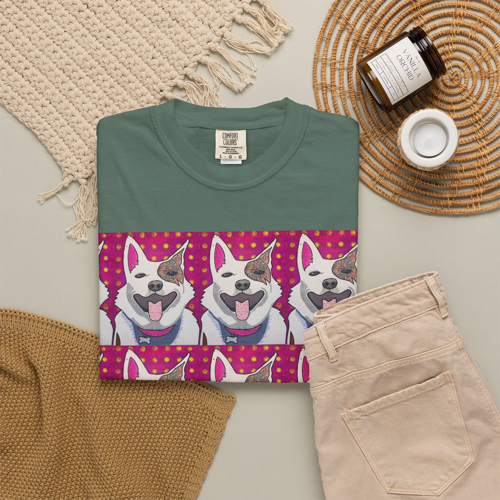 Happy Husky Pop Art T-Shirt — Repeating Cute Dog Portraits