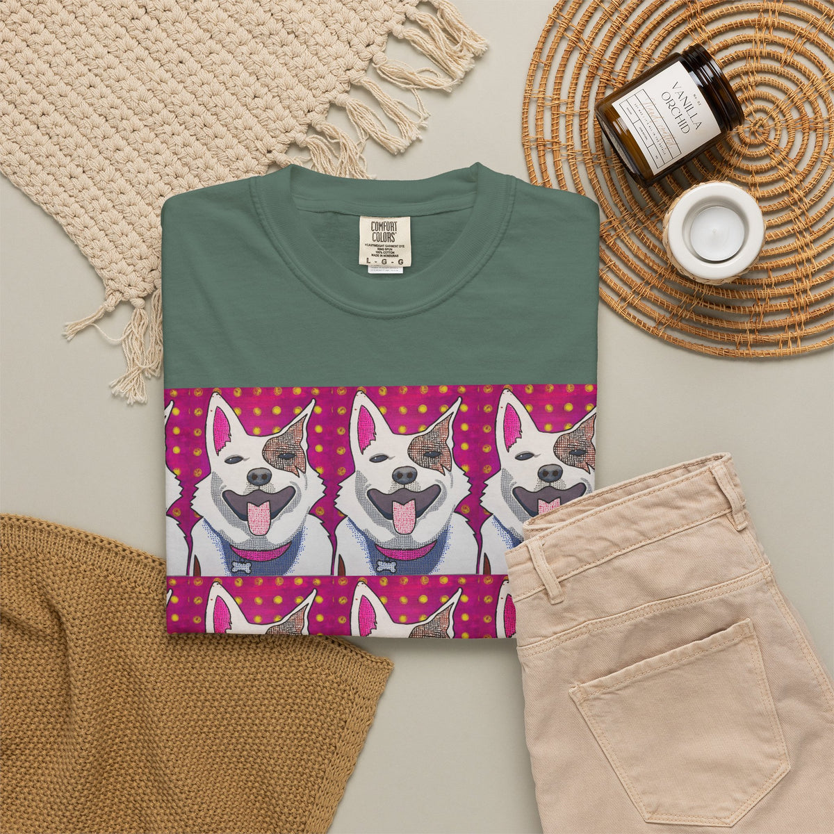 Happy Husky Pop Art T-Shirt — Repeating Cute Dog Portraits
