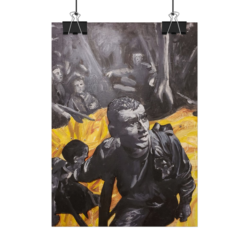Rolled Poster — Dramatic Protest Art Print (Black & Yellow Figurative Scene)