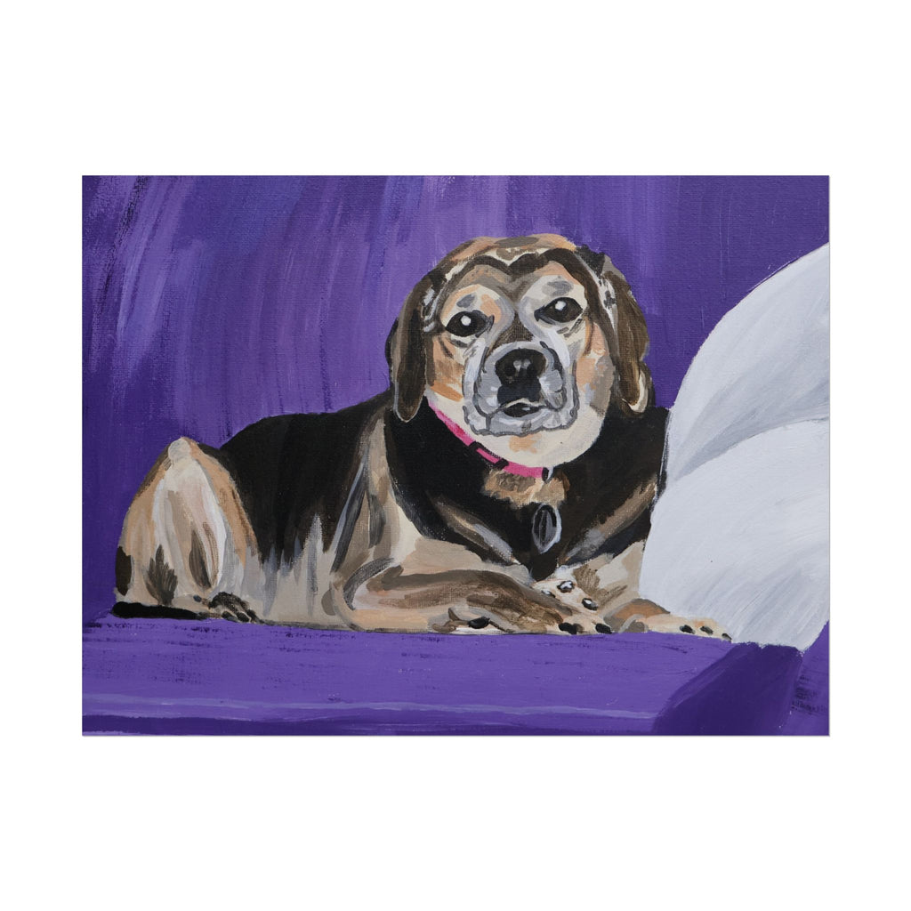Beagle Portrait Poster - Rolled Wall Art, Hand-Painted Dog Print on Purple Background