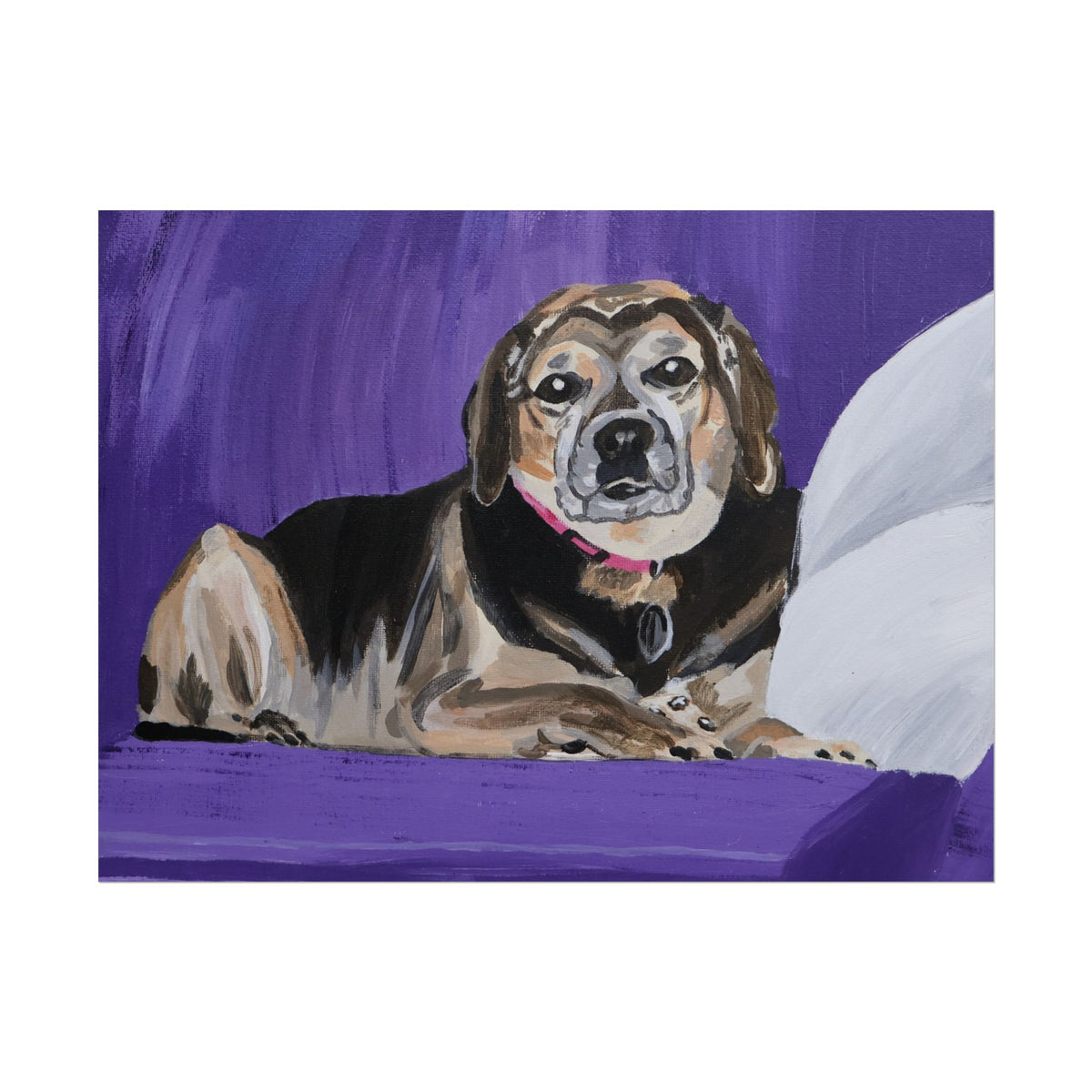 Beagle Portrait Poster - Rolled Wall Art, Hand-Painted Dog Print on Purple Background