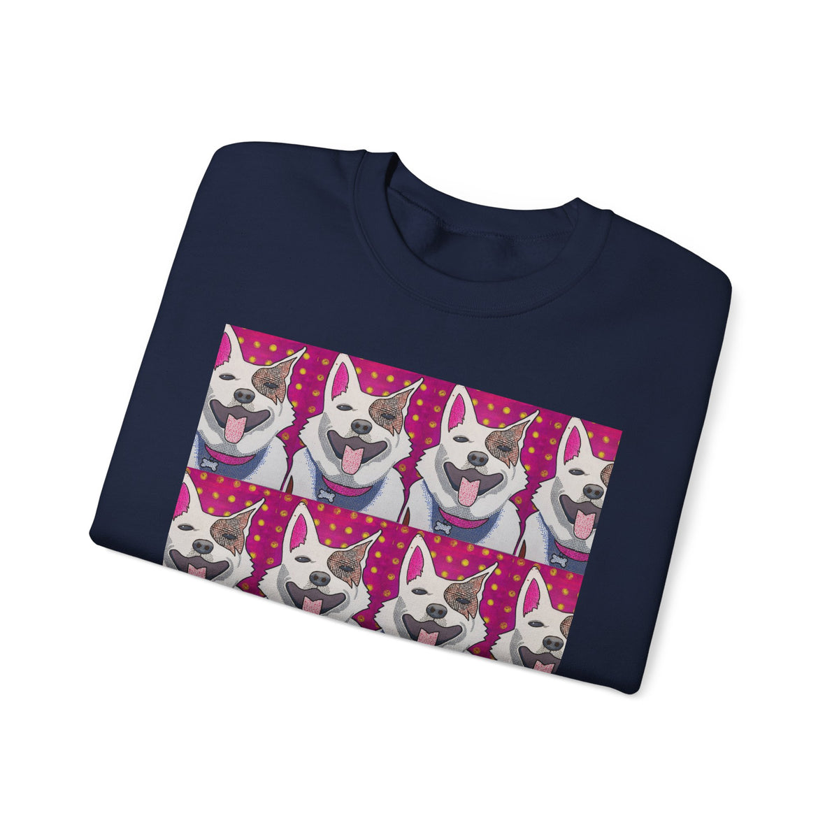 Pop Art Husky Crewneck Sweatshirt — Retro Repeating Dog Portraits
