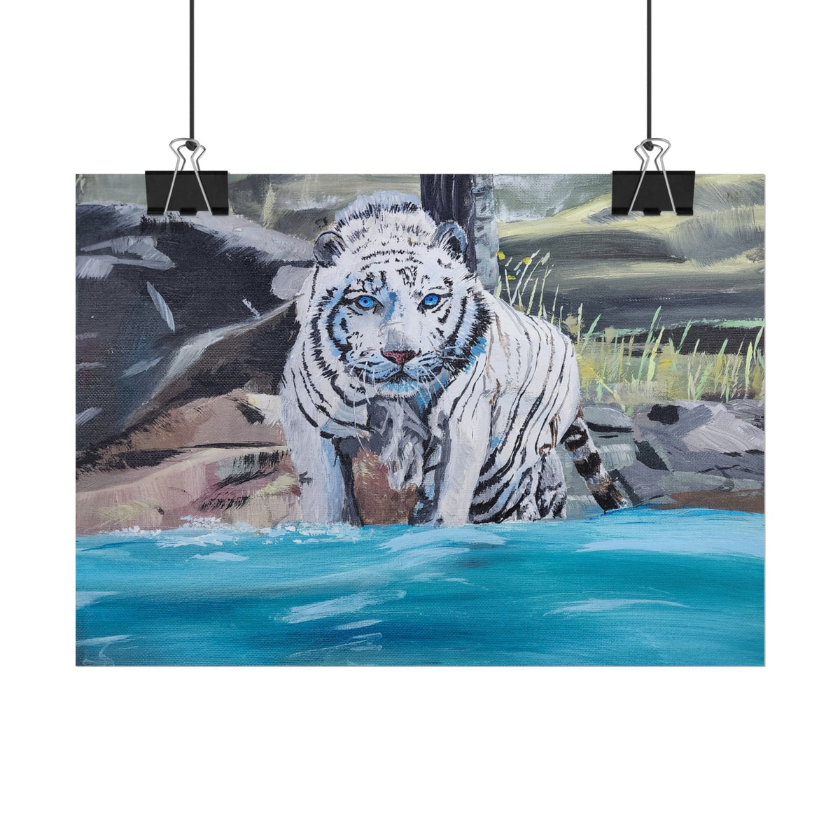 White Tiger Watercolor Poster — Rolled Art Print for Wildlife Lovers