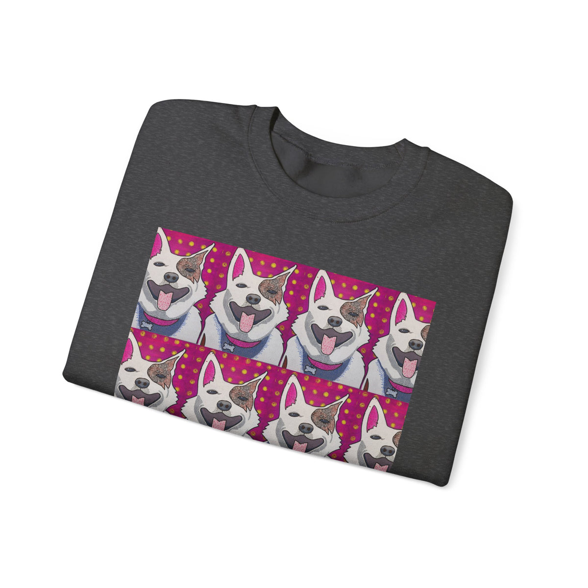 Pop Art Husky Crewneck Sweatshirt — Retro Repeating Dog Portraits