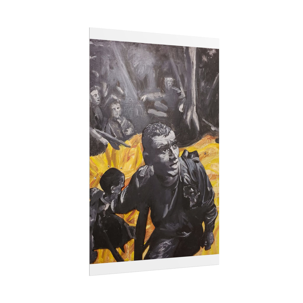 Rolled Poster — Dramatic Protest Art Print (Black & Yellow Figurative Scene)