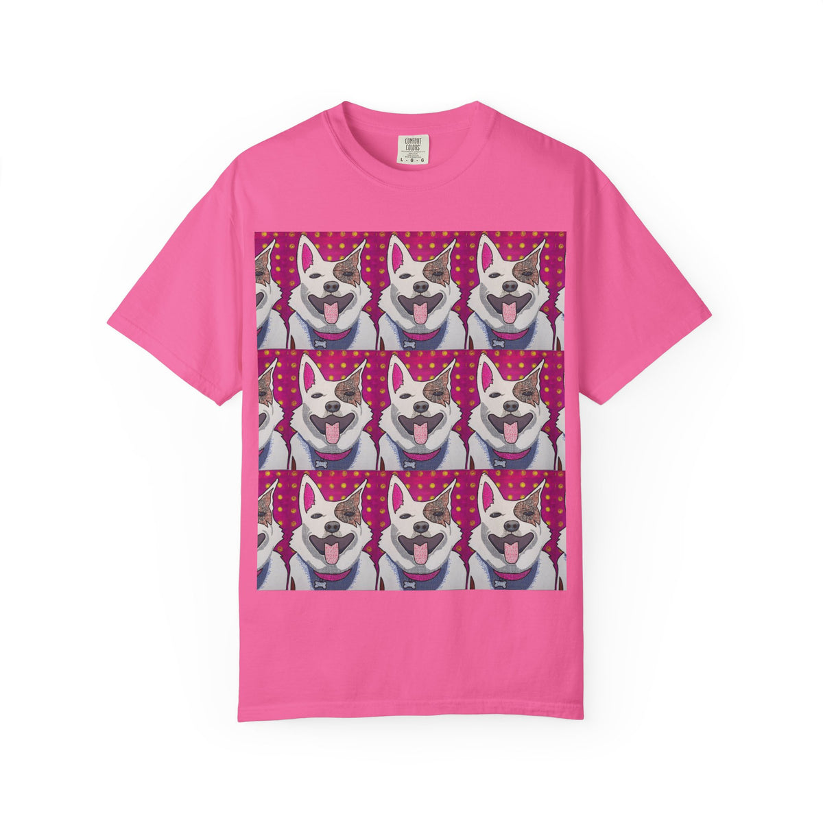 Happy Husky Pop Art T-Shirt — Repeating Cute Dog Portraits