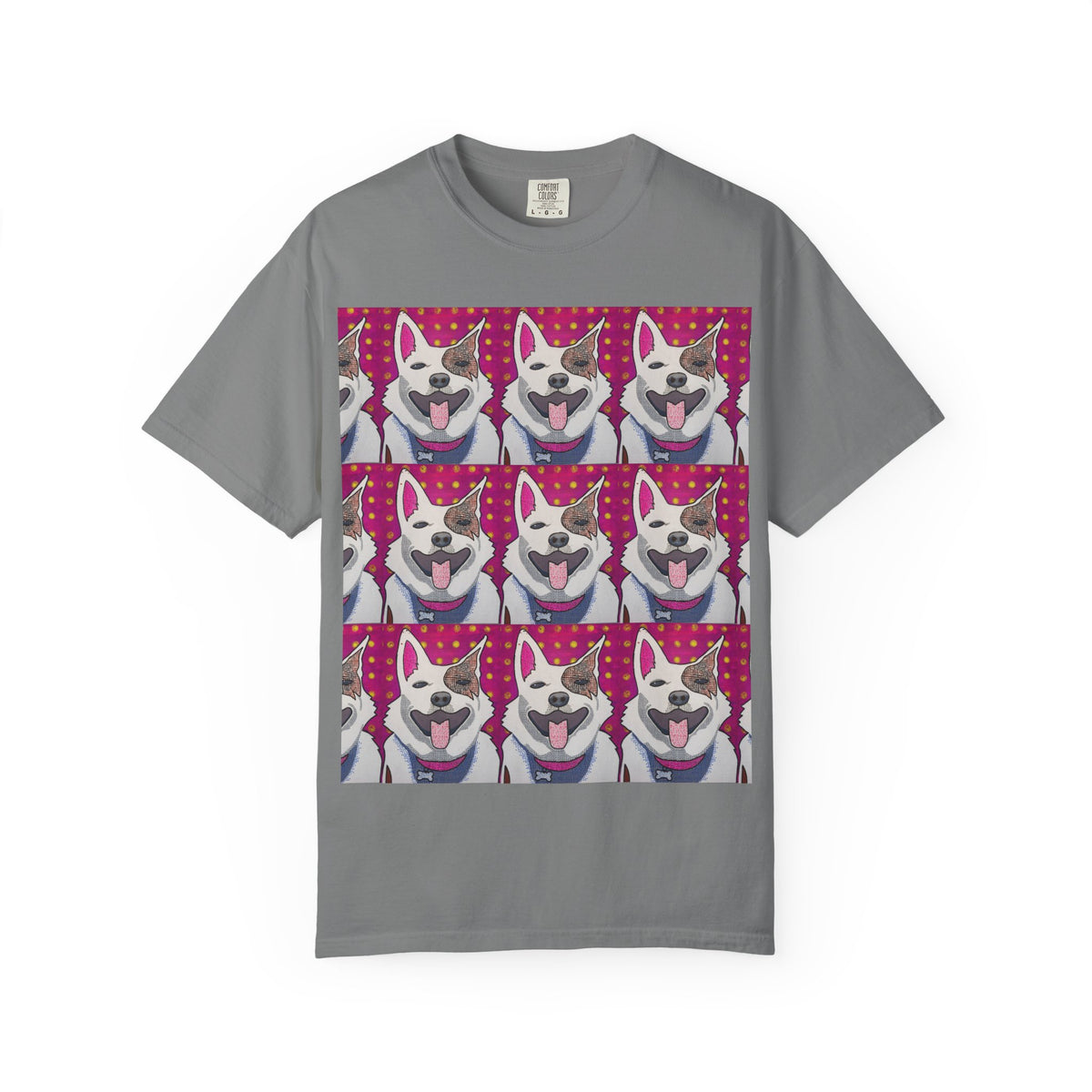 Happy Husky Pop Art T-Shirt — Repeating Cute Dog Portraits