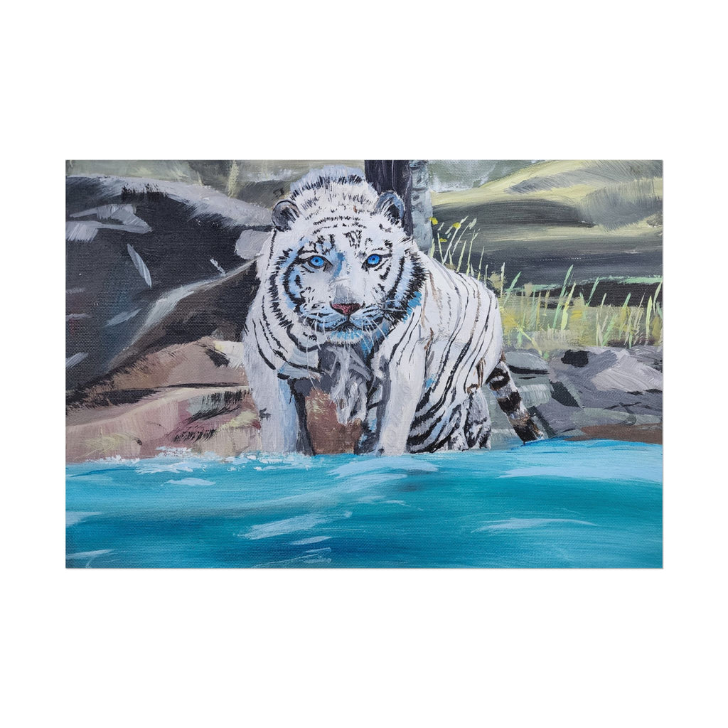 White Tiger Watercolor Poster — Rolled Art Print for Wildlife Lovers