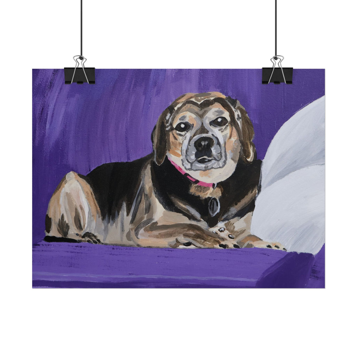 Beagle Portrait Poster - Rolled Wall Art, Hand-Painted Dog Print on Purple Background