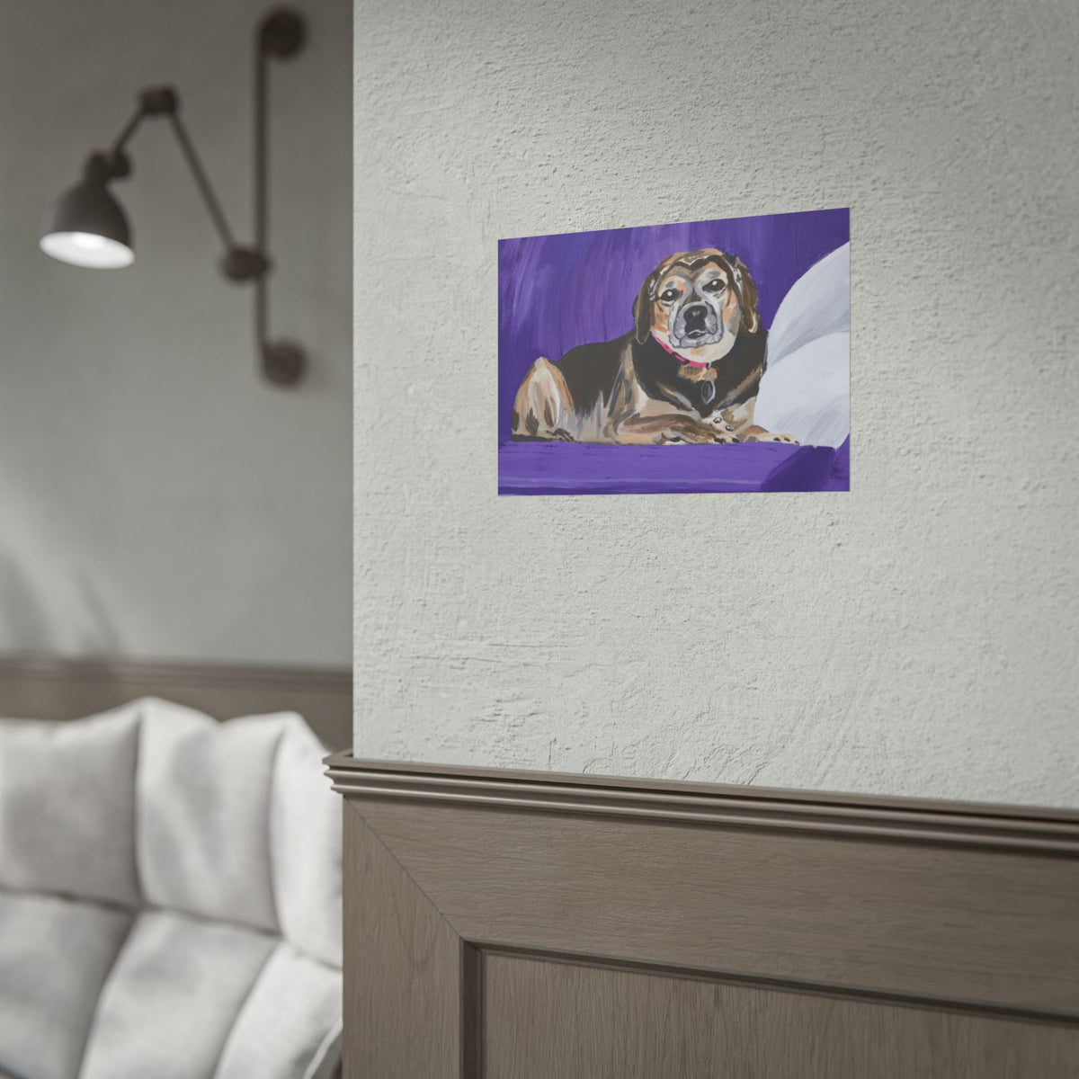 Beagle Portrait Poster - Rolled Wall Art, Hand-Painted Dog Print on Purple Background