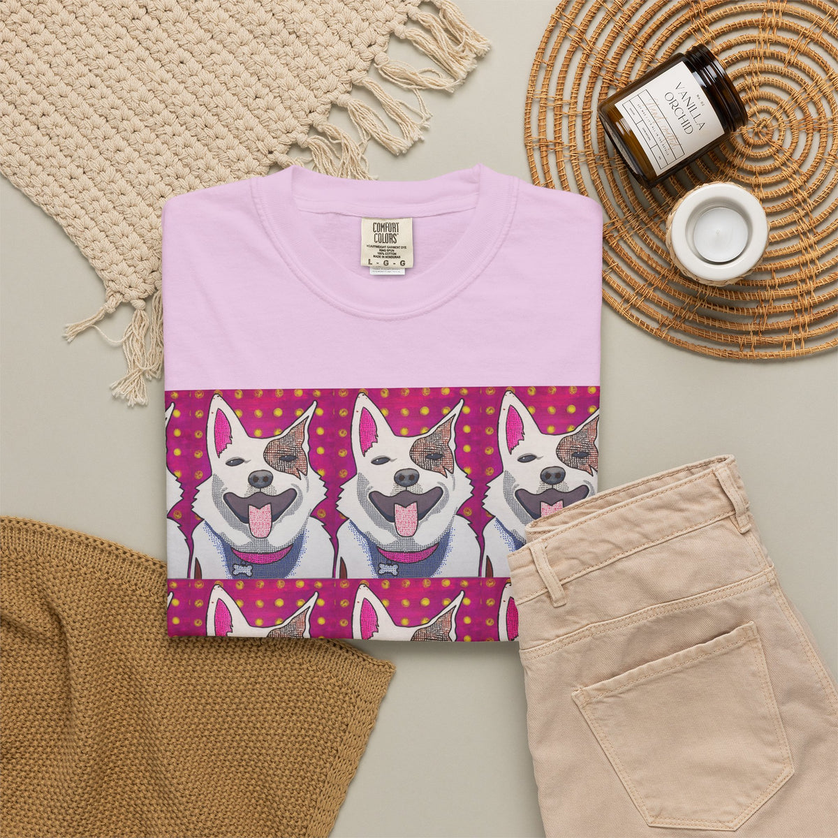 Happy Husky Pop Art T-Shirt — Repeating Cute Dog Portraits