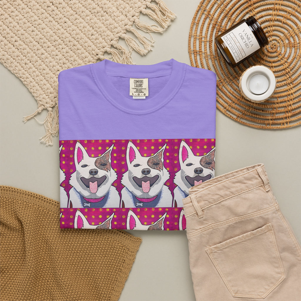 Happy Husky Pop Art T-Shirt — Repeating Cute Dog Portraits