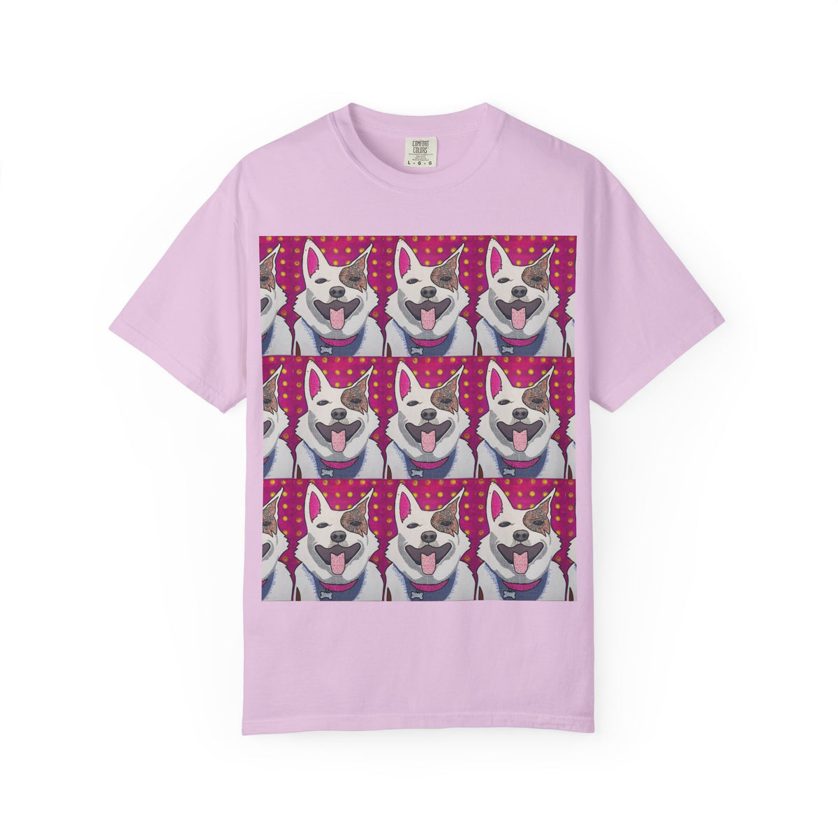Happy Husky Pop Art T-Shirt — Repeating Cute Dog Portraits