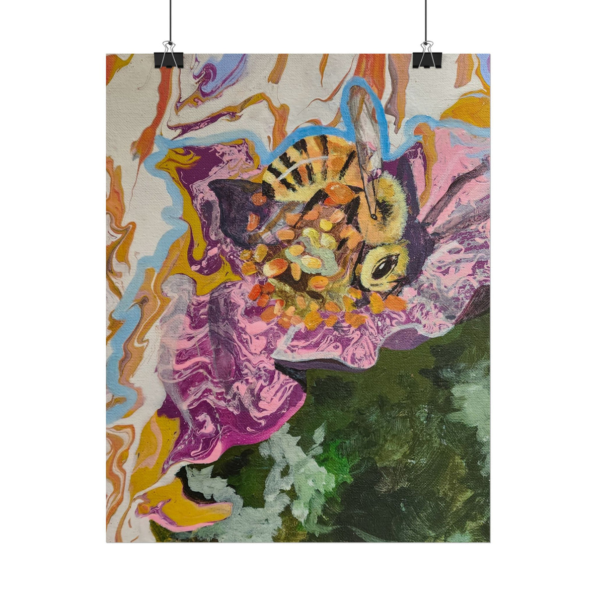 Bee on Bloom Rolled Poster — Vibrant Floral Bee Art Print