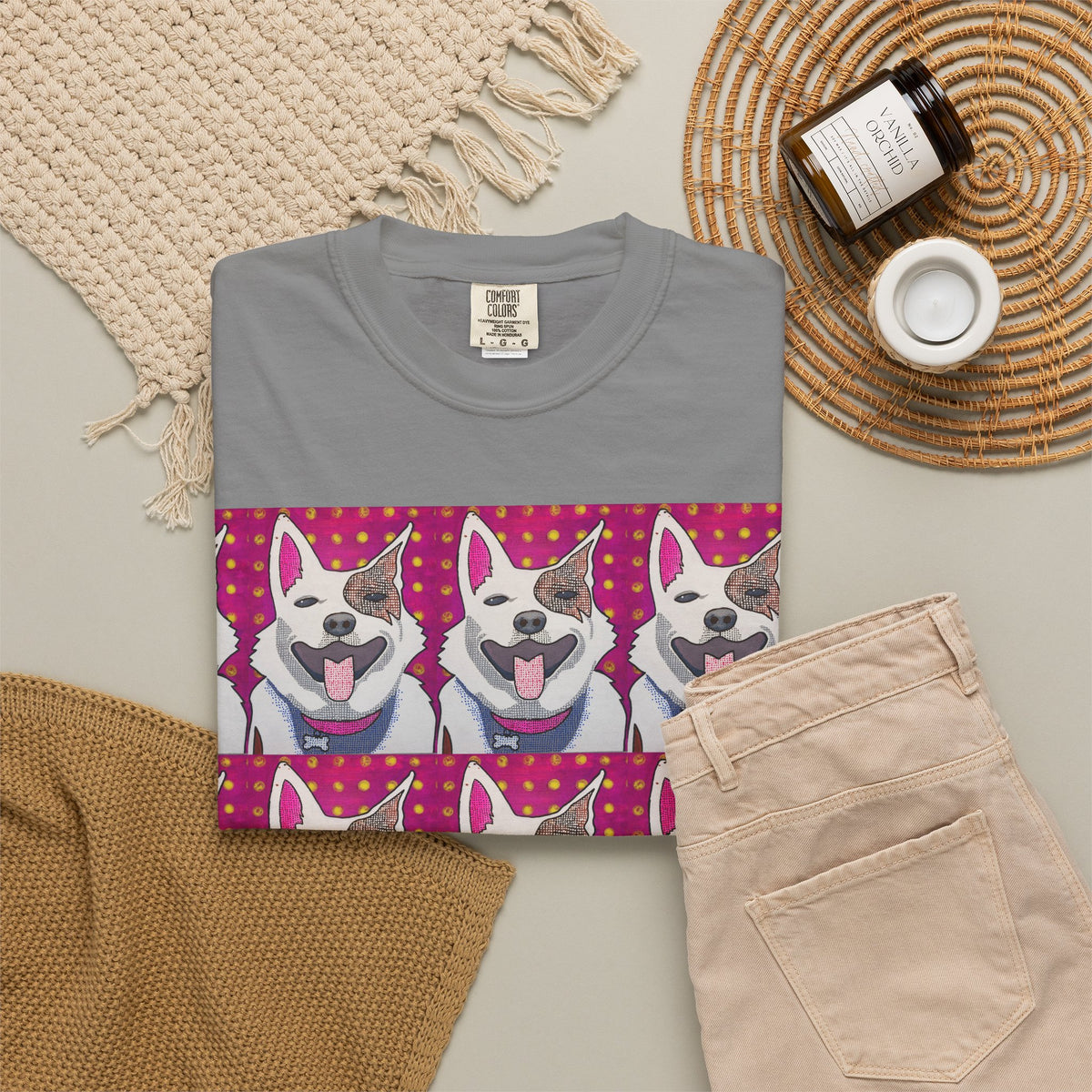 Happy Husky Pop Art T-Shirt — Repeating Cute Dog Portraits
