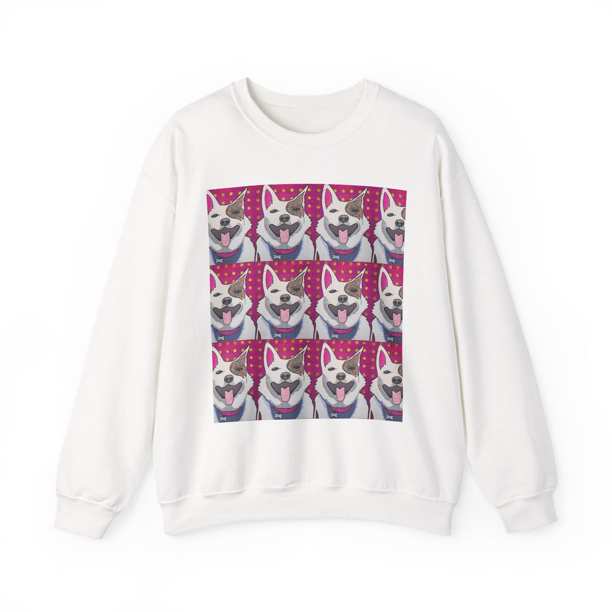 Pop Art Husky Crewneck Sweatshirt — Retro Repeating Dog Portraits