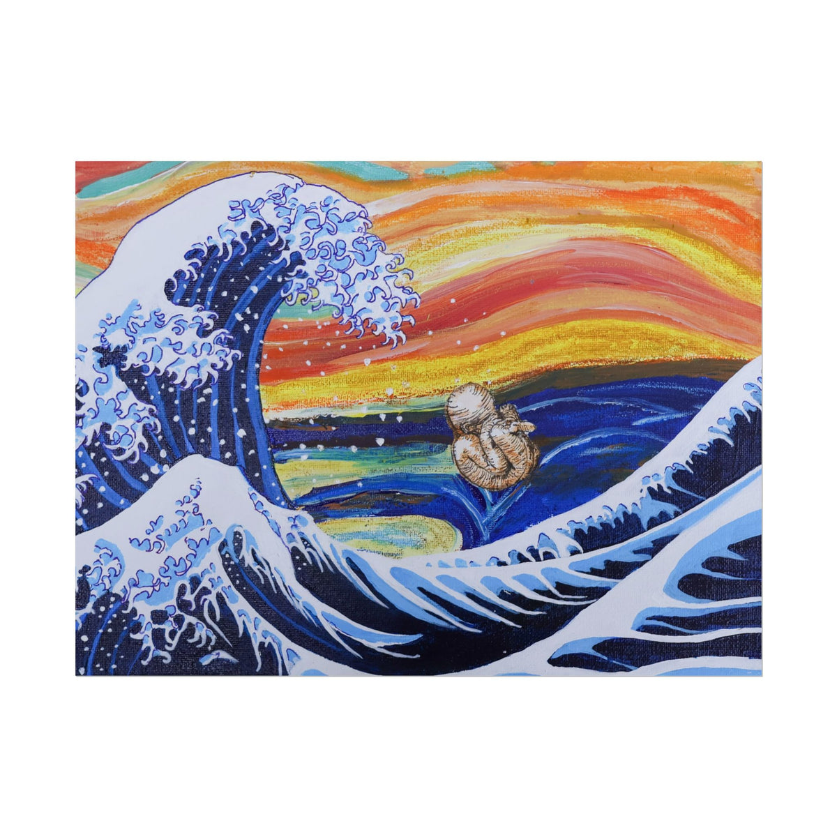 Tossed About- Art Parody Poster of a The Great Wave off Kanagawa, The Scream, and Studies of the Fetus in the Womb