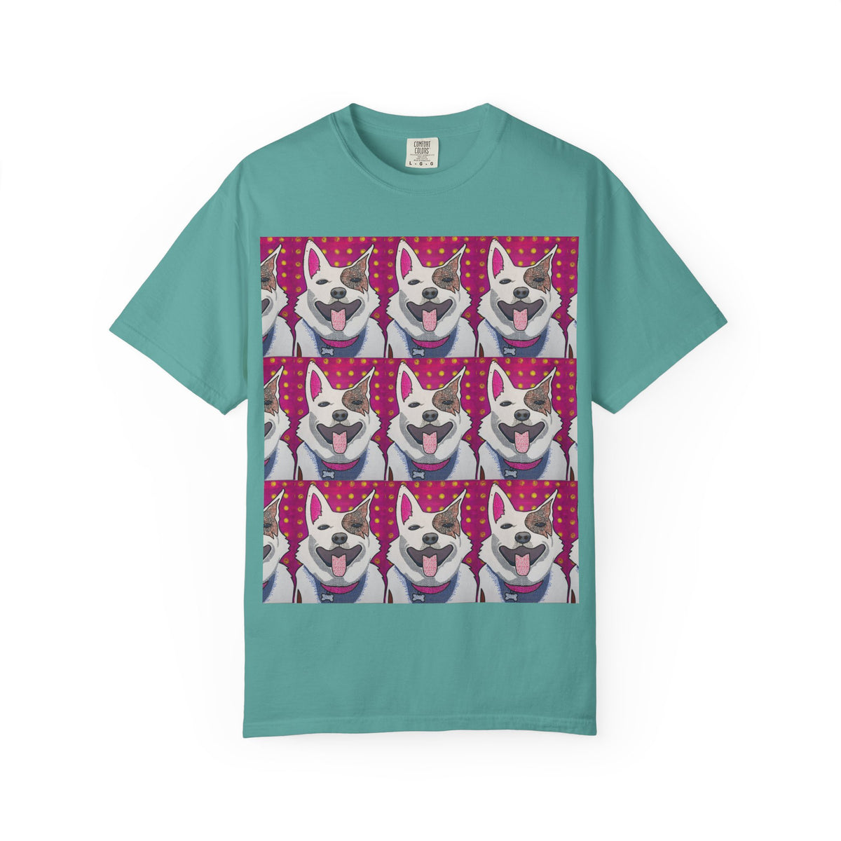 Happy Husky Pop Art T-Shirt — Repeating Cute Dog Portraits