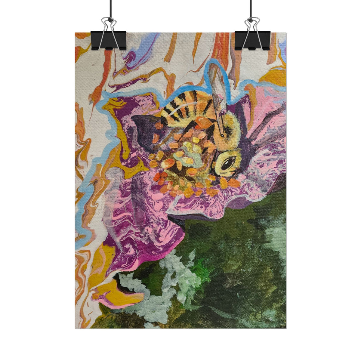 Bee on Bloom Rolled Poster — Vibrant Floral Bee Art Print