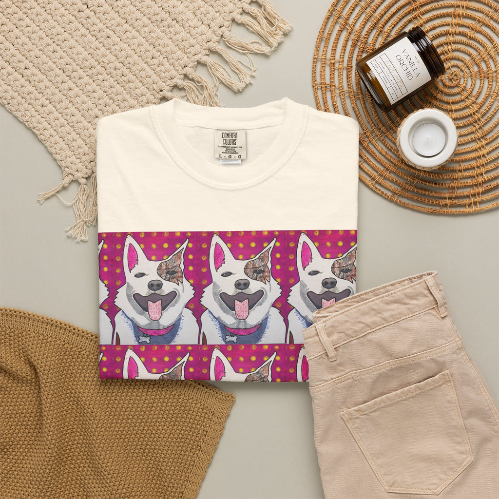 Happy Husky Pop Art T-Shirt — Repeating Cute Dog Portraits