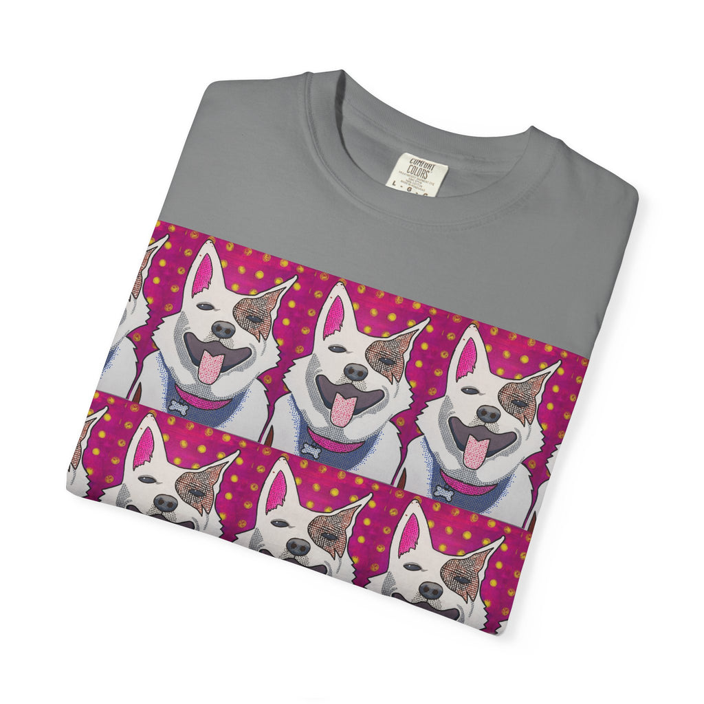 Happy Husky Pop Art T-Shirt — Repeating Cute Dog Portraits