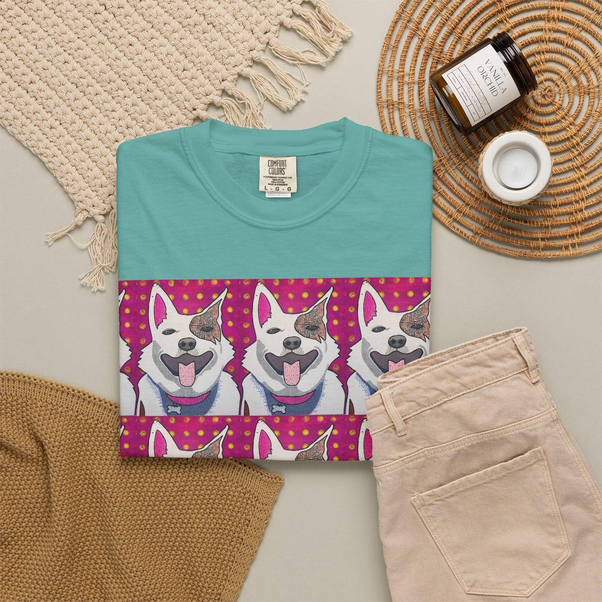 Happy Husky Pop Art T-Shirt — Repeating Cute Dog Portraits