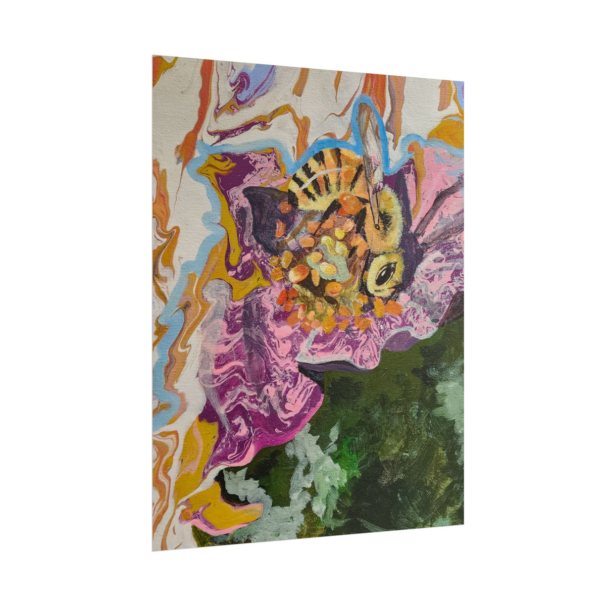 Bee on Bloom Rolled Poster — Vibrant Floral Bee Art Print