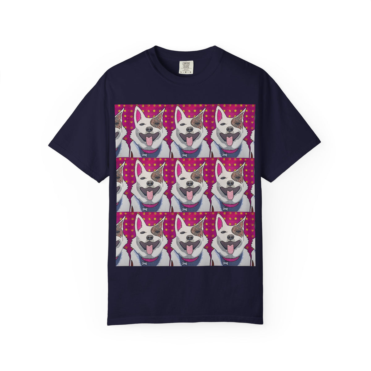 Happy Husky Pop Art T-Shirt — Repeating Cute Dog Portraits