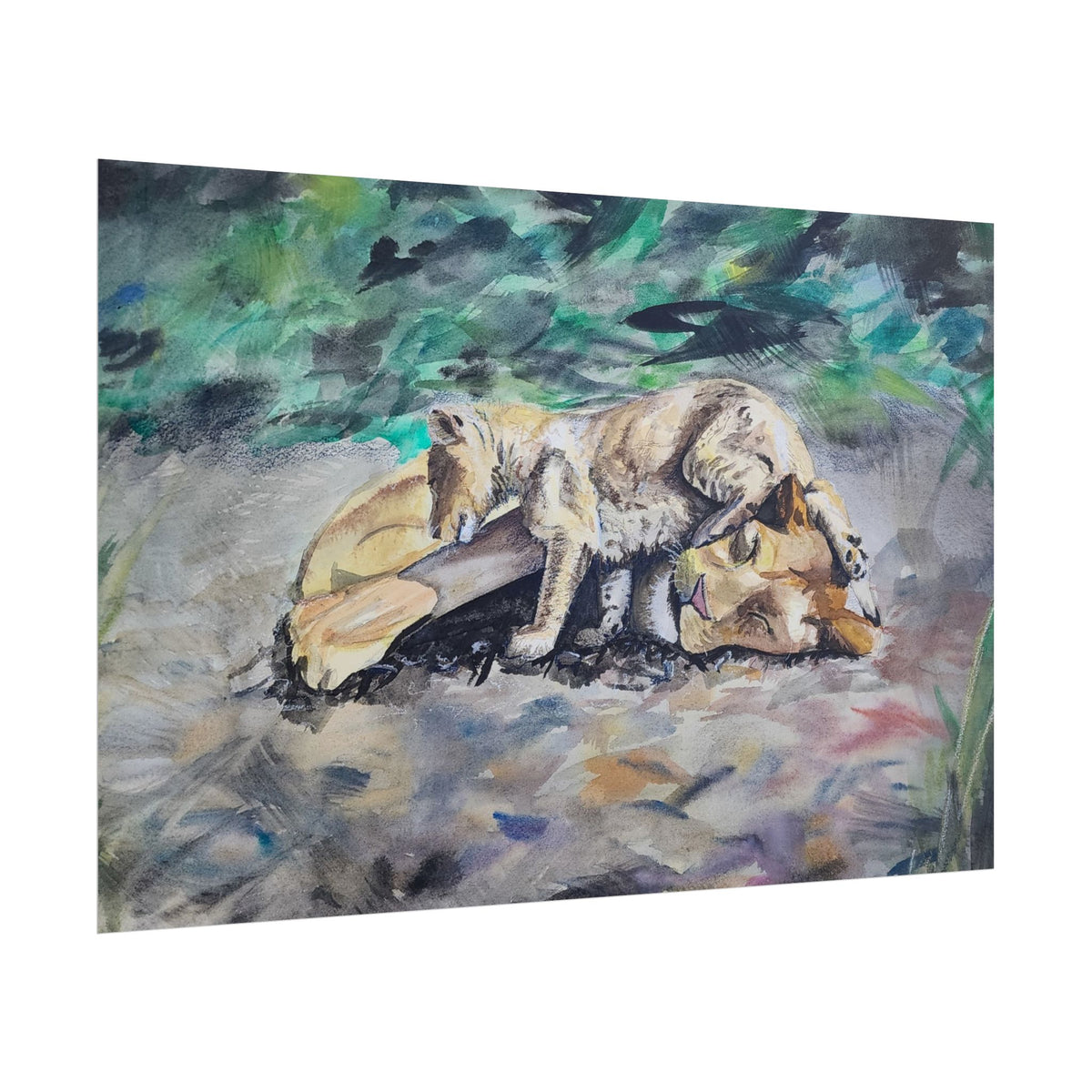 Sleeping Dogs Watercolor Poster — Peaceful Canine Wall Art for Home & Pet Lovers