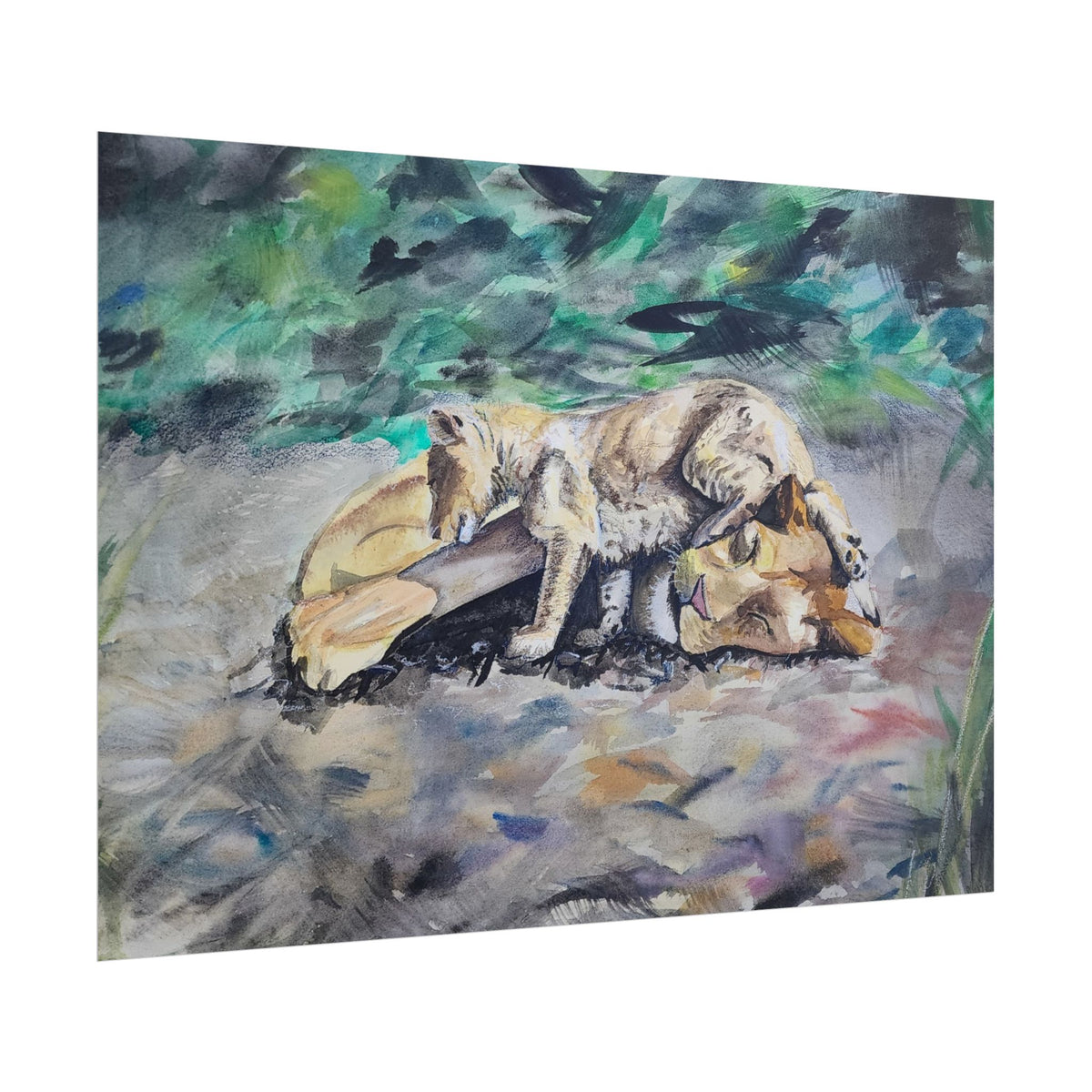 Sleeping Dogs Watercolor Poster — Peaceful Canine Wall Art for Home & Pet Lovers