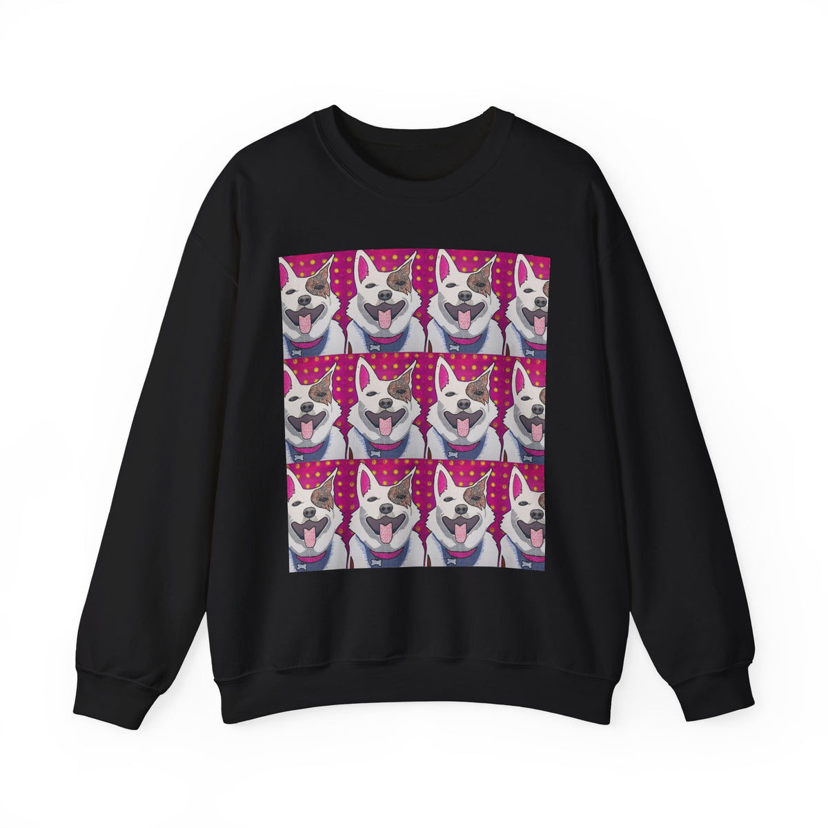 Pop Art Husky Crewneck Sweatshirt — Retro Repeating Dog Portraits