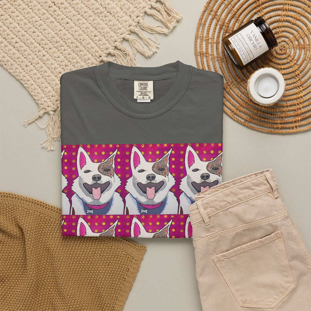 Happy Husky Pop Art T-Shirt — Repeating Cute Dog Portraits