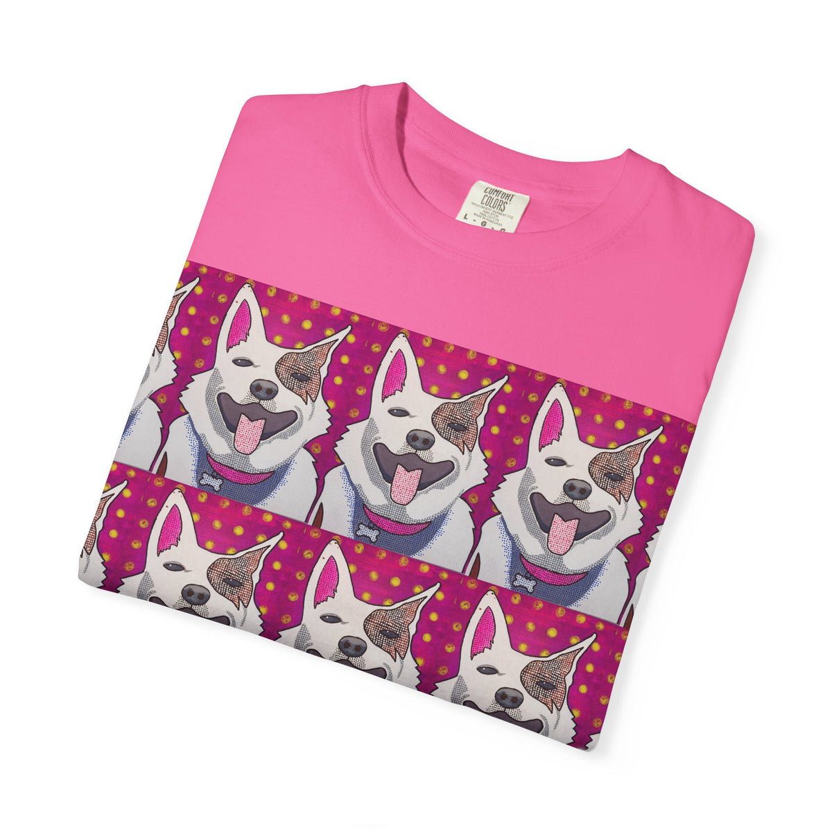 Happy Husky Pop Art T-Shirt — Repeating Cute Dog Portraits