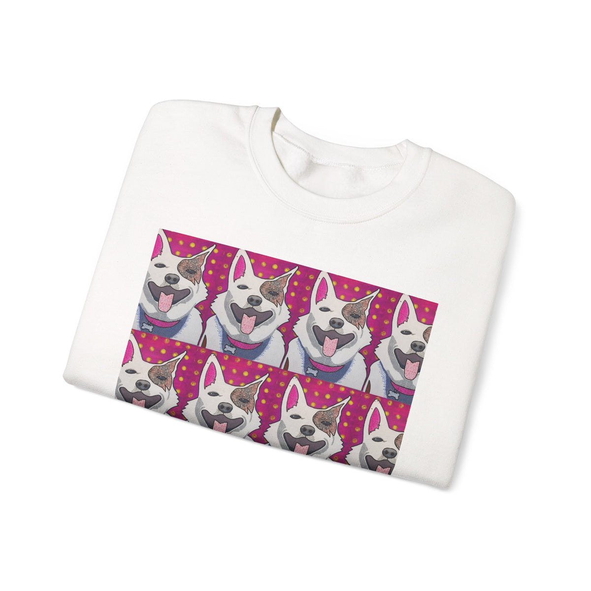 Pop Art Husky Crewneck Sweatshirt — Retro Repeating Dog Portraits