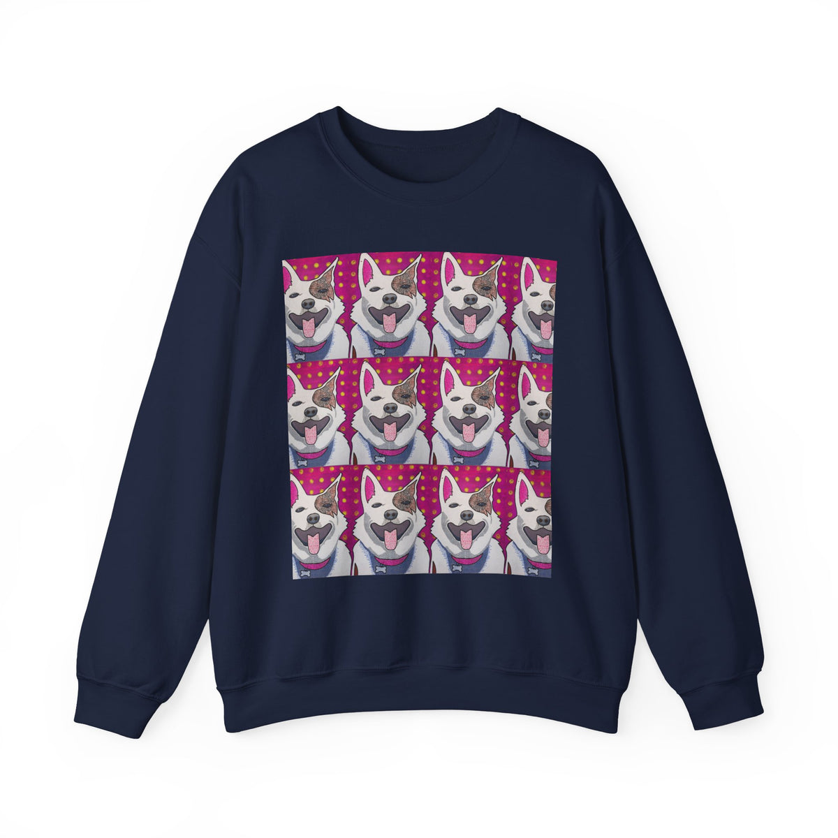 Pop Art Husky Crewneck Sweatshirt — Retro Repeating Dog Portraits