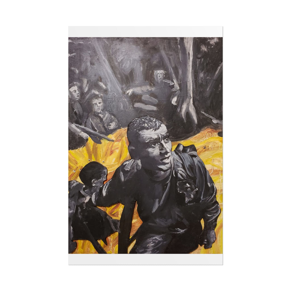 Rolled Poster — Dramatic Protest Art Print (Black & Yellow Figurative Scene)