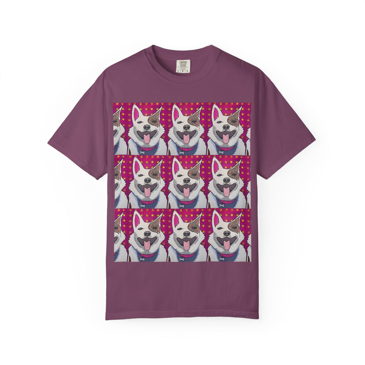 Happy Husky Pop Art T-Shirt — Repeating Cute Dog Portraits