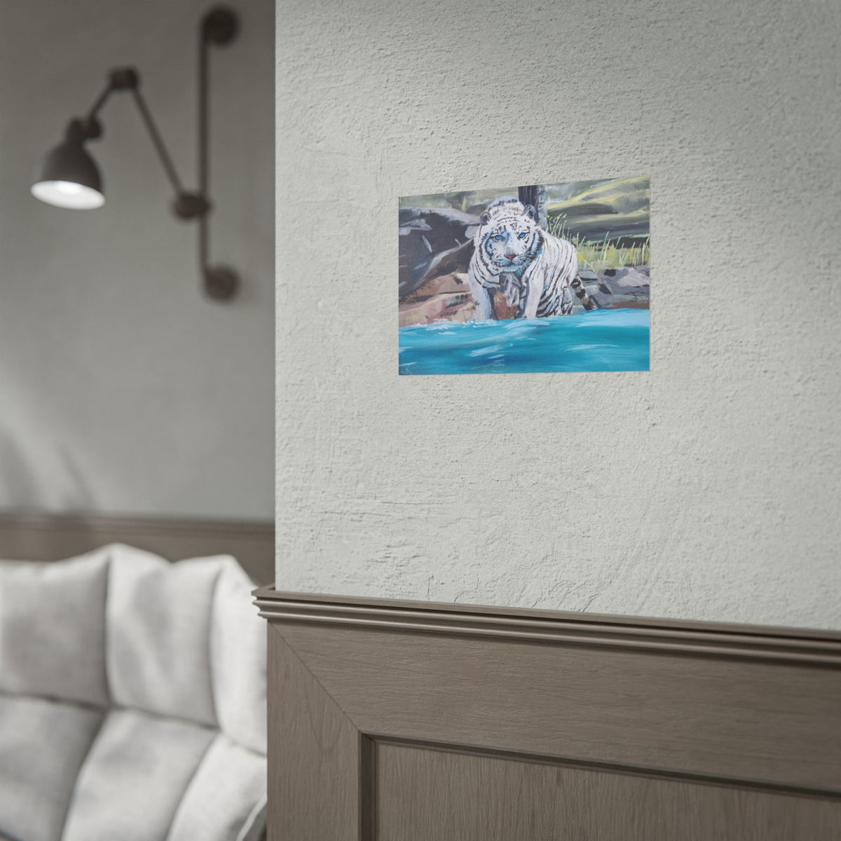 White Tiger Watercolor Poster — Rolled Art Print for Wildlife Lovers
