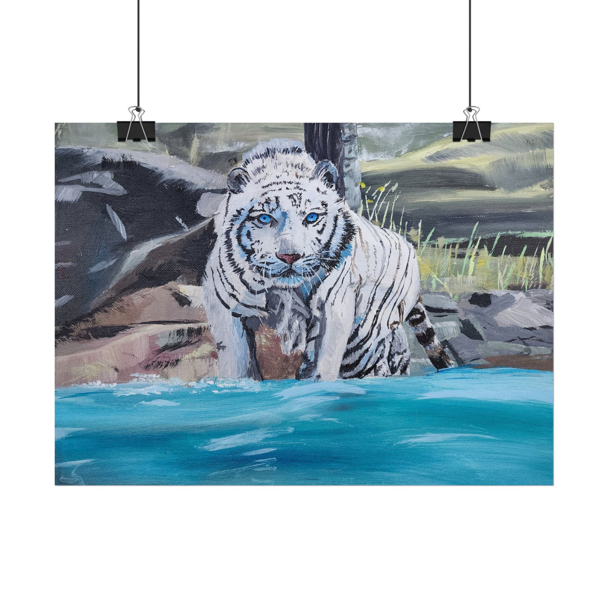 White Tiger Watercolor Poster — Rolled Art Print for Wildlife Lovers