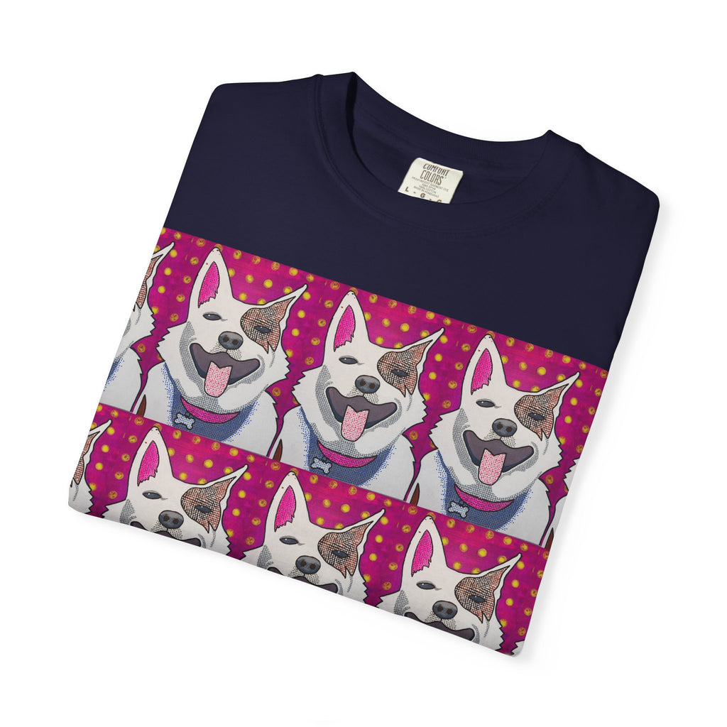 Happy Husky Pop Art T-Shirt — Repeating Cute Dog Portraits