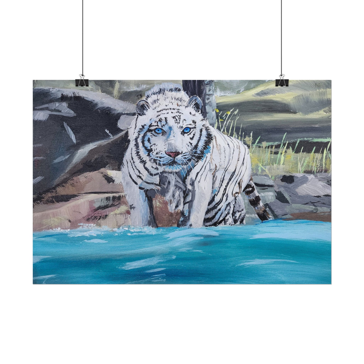 White Tiger Watercolor Poster — Rolled Art Print for Wildlife Lovers