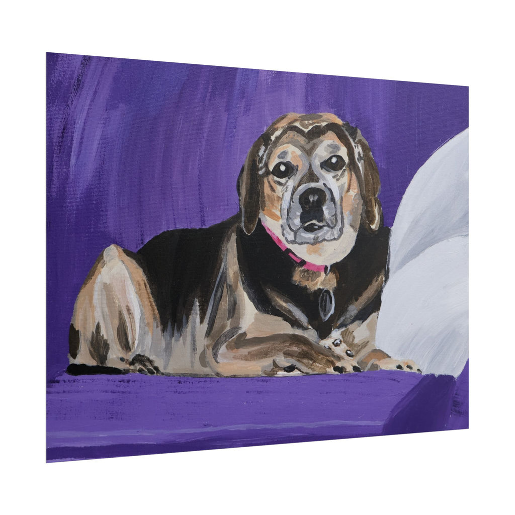 Beagle Portrait Poster - Rolled Wall Art, Hand-Painted Dog Print on Purple Background