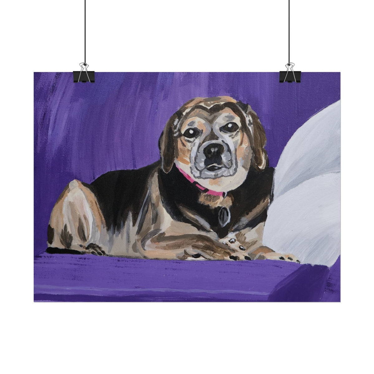 Beagle Portrait Poster - Rolled Wall Art, Hand-Painted Dog Print on Purple Background